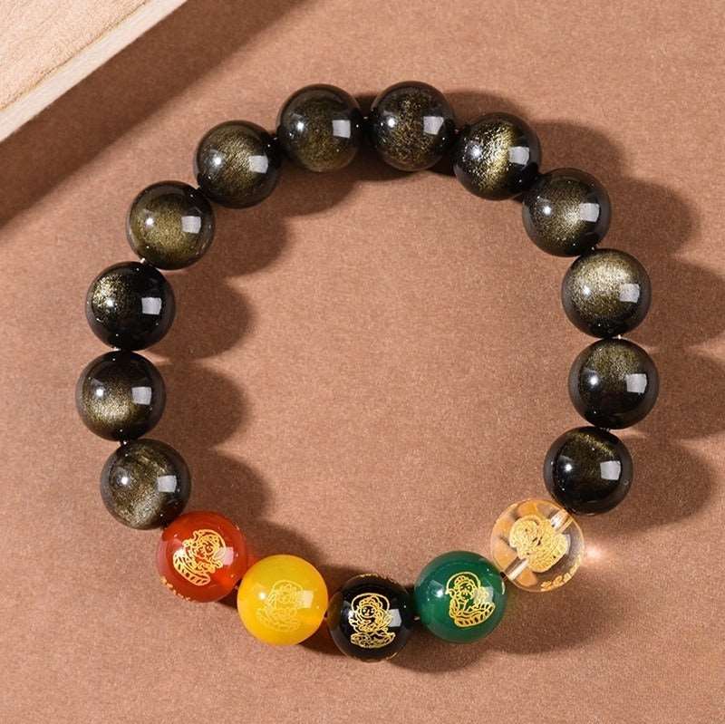 Obsidian Five-way God Of Wealth Bracelet Zodiac Year - GalaxGrace Bestgift