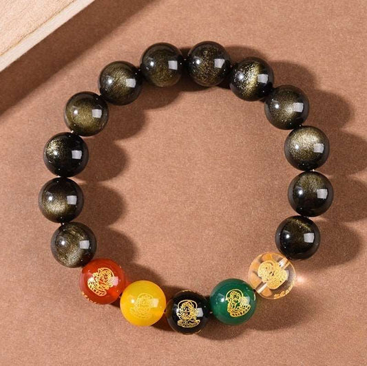 Obsidian Five-way God Of Wealth Bracelet Zodiac Year - GalaxGrace Bestgift