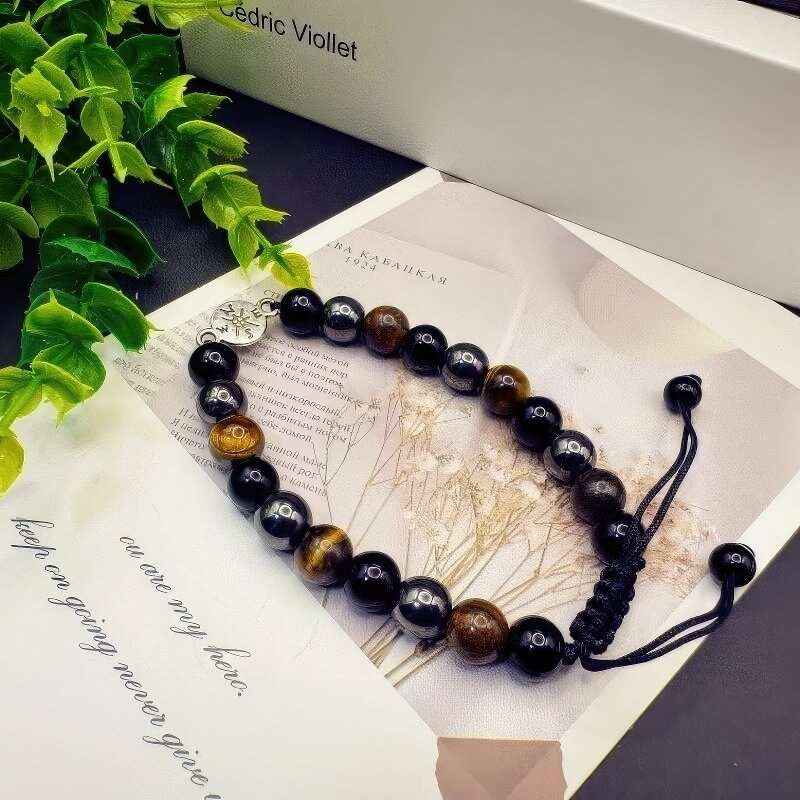 Obsidian Tiger Eye Stone Compass Creative Bracelet - GalaxGrace Bestgift