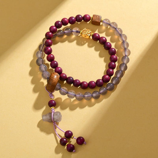 Perilla Wood Smoke Purple Gray Agate Double Circle Bracelet Gourd Pendant - GalaxGrace Bestgift