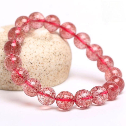 Pigeon Blood Red Ice Strawberry Crystal Bracelet 6mm Thin - GalaxGrace   Bestgift