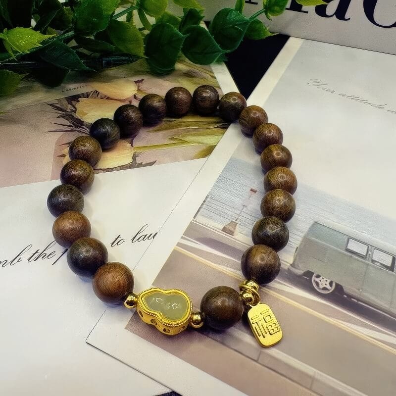 Putuo Mountain Green Sandalwood Jade Gourd Bracelet - GalaxGrace Bestgift