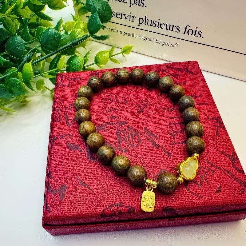 Putuo Mountain Green Sandalwood Jade Gourd Bracelet - GalaxGrace Bestgift