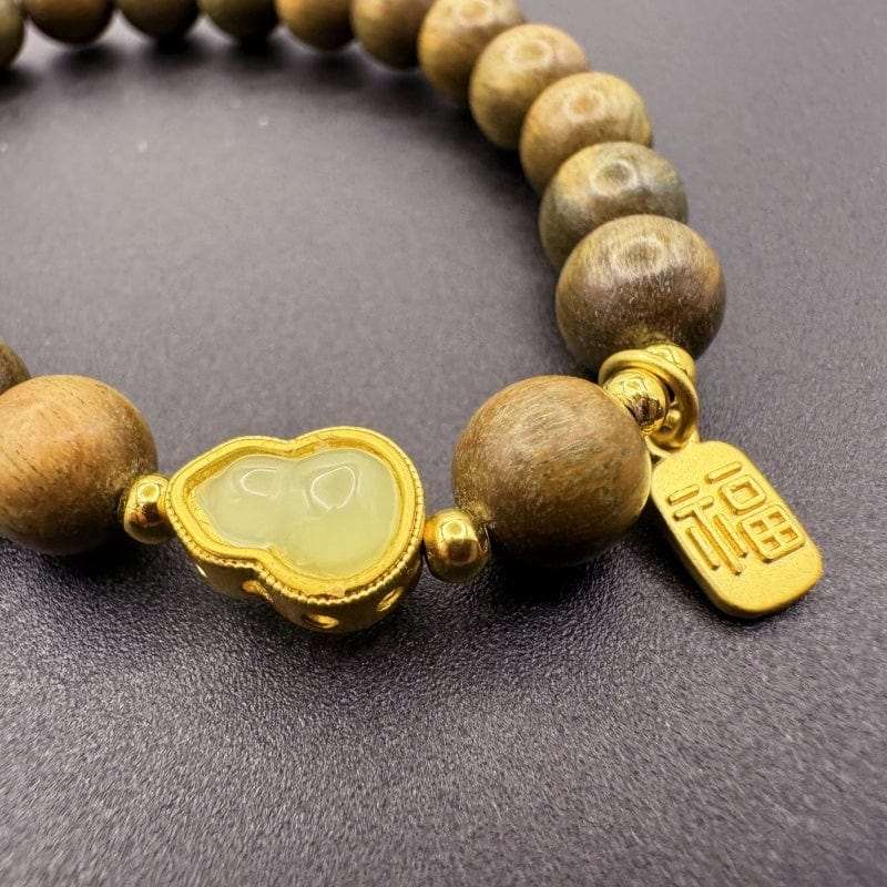 Putuo Mountain Green Sandalwood Jade Gourd Bracelet - GalaxGrace Bestgift