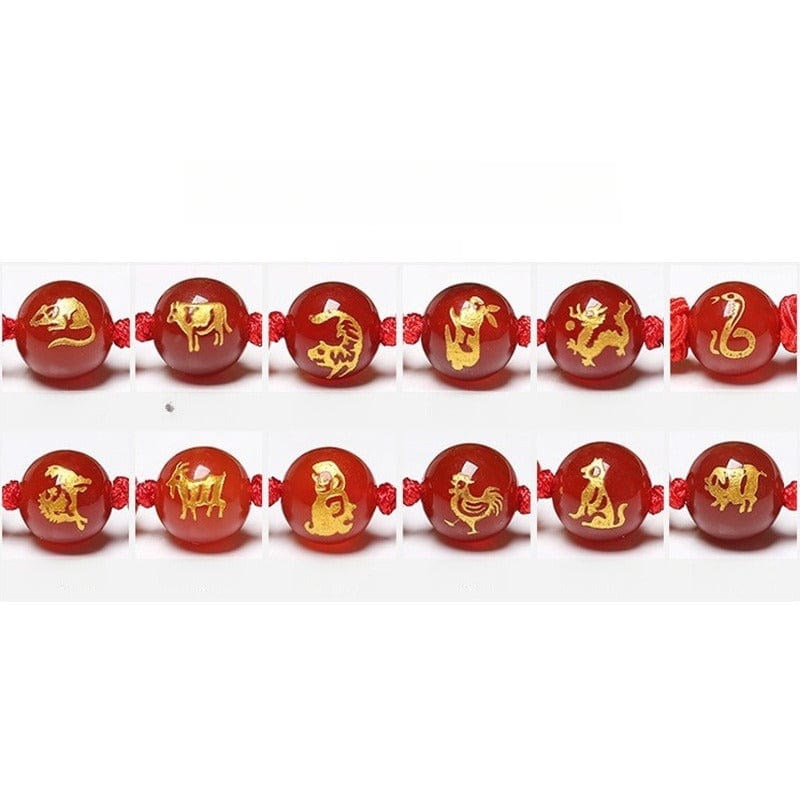 Red Agate Twelve Zodiac Red String Luck Bracelet - GalaxGrace Bestgift