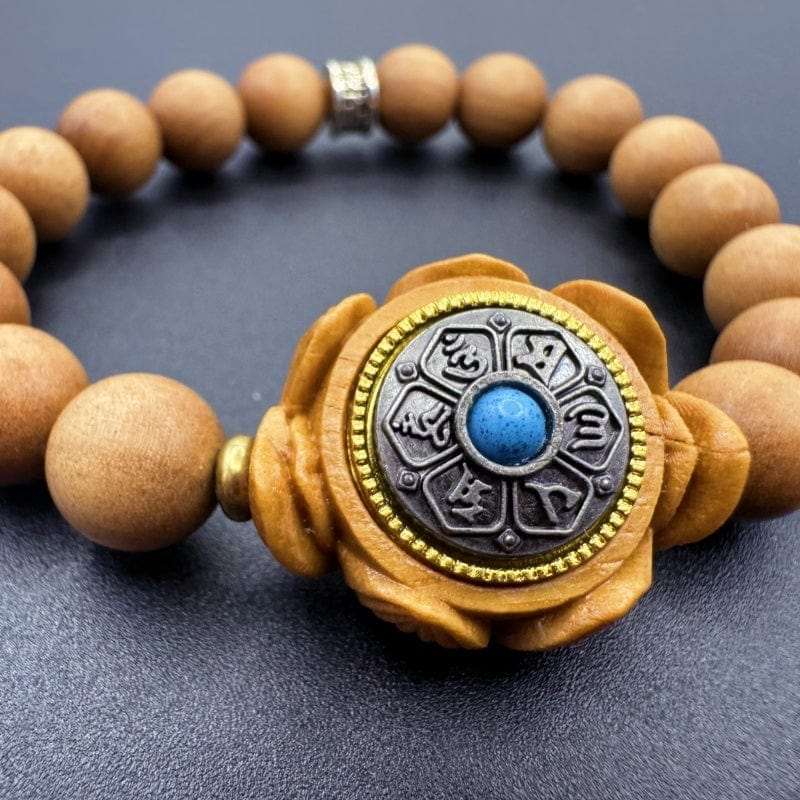 Sandalwood Lotus Six-Character Turning Luck Bracelet - GalaxGrace Bestgift
