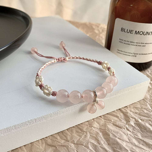 Semi-molasses Peach Natural Pink Crystal String Bracelet - GalaxGrace Bestgift