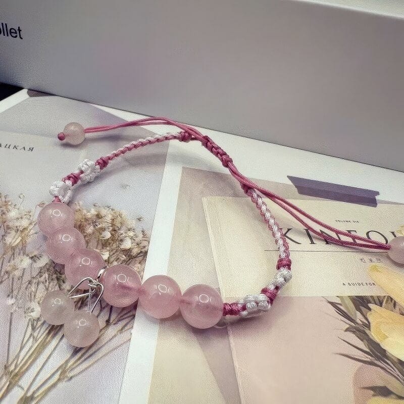 Semi-molasses Peach Natural Pink Crystal String Bracelet - GalaxGrace Bestgift