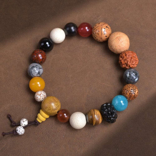 Star and Moon Bodhi Root Incense Ash Glass Eighteen Seeds Bracelet - GalaxGrace Bestgift