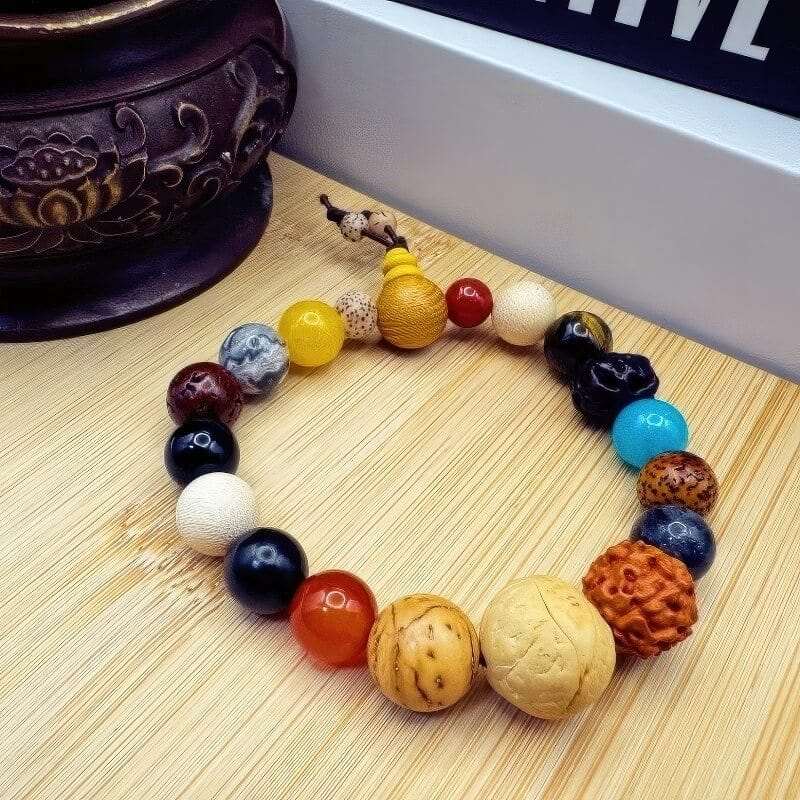 Star and Moon Bodhi Root Incense Ash Glass Eighteen Seeds Bracelet - GalaxGrace Bestgift