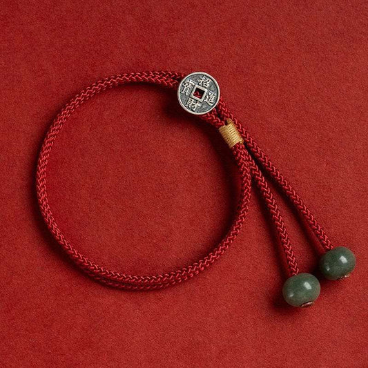 Sterling Silver Coin Natal Buddha Hand-woven Red String - GalaxGrace Bestgift