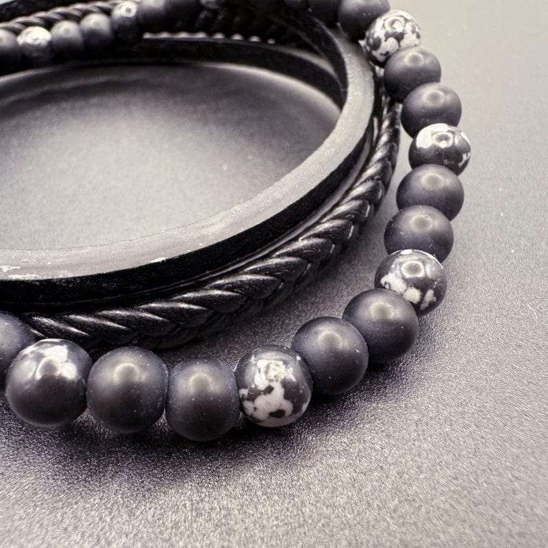 Stone Beads Leather Magnetic Clasp Men's Bracelet - GalaxGrace