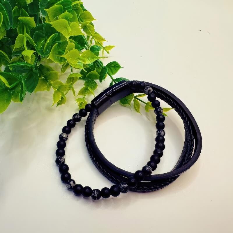 Stone Beads Leather Magnetic Clasp Men's Bracelet - GalaxGrace