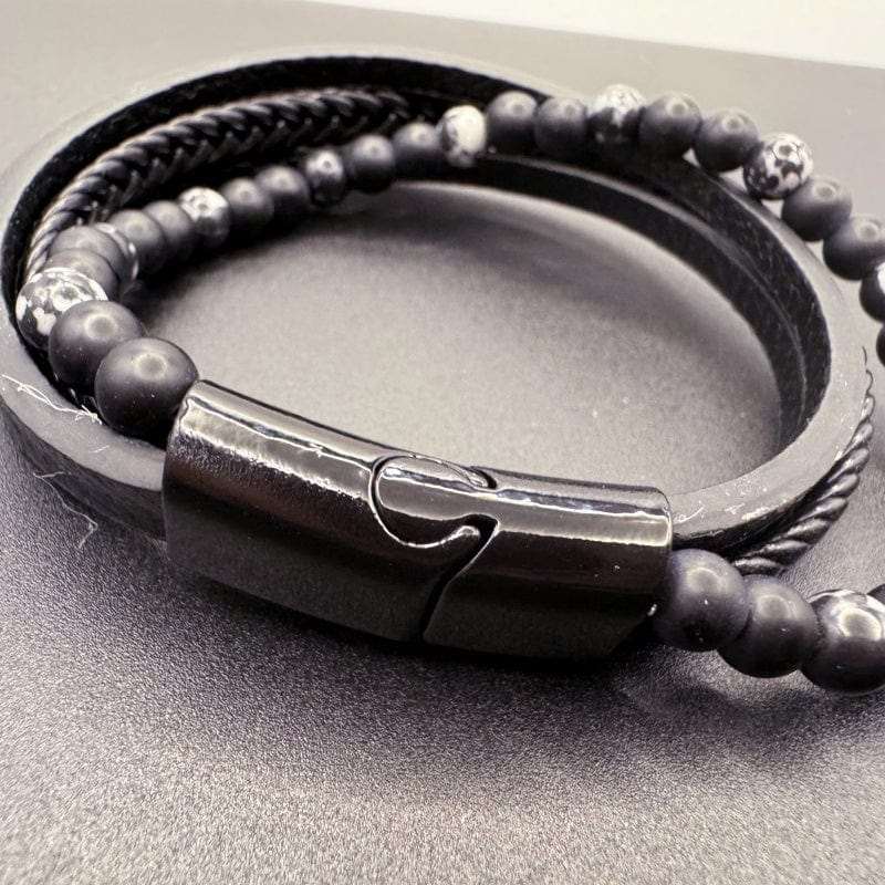 Stone Beads Leather Magnetic Clasp Men's Bracelet - GalaxGrace