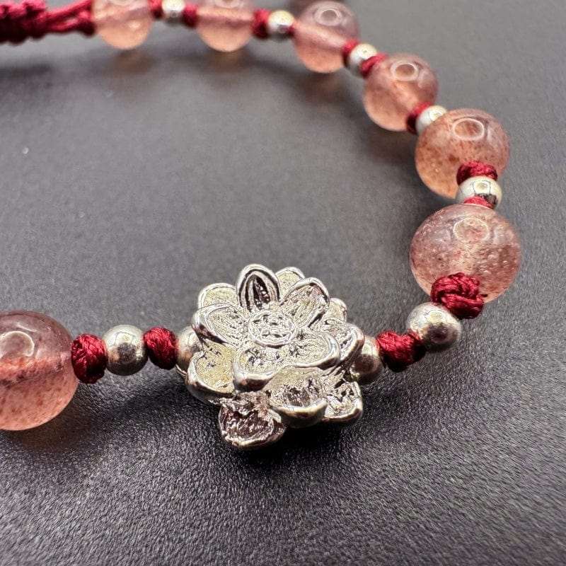 Strawberry Crystal Alloy Lotus Bead Bracelet - GalaxGrace Bestgift