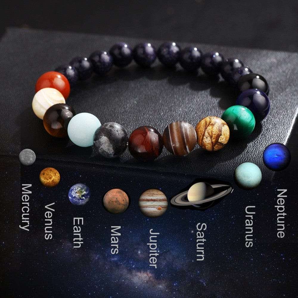 Universe Galaxy Eight Planets Black Bracelet - GalaxGrace Bestgift