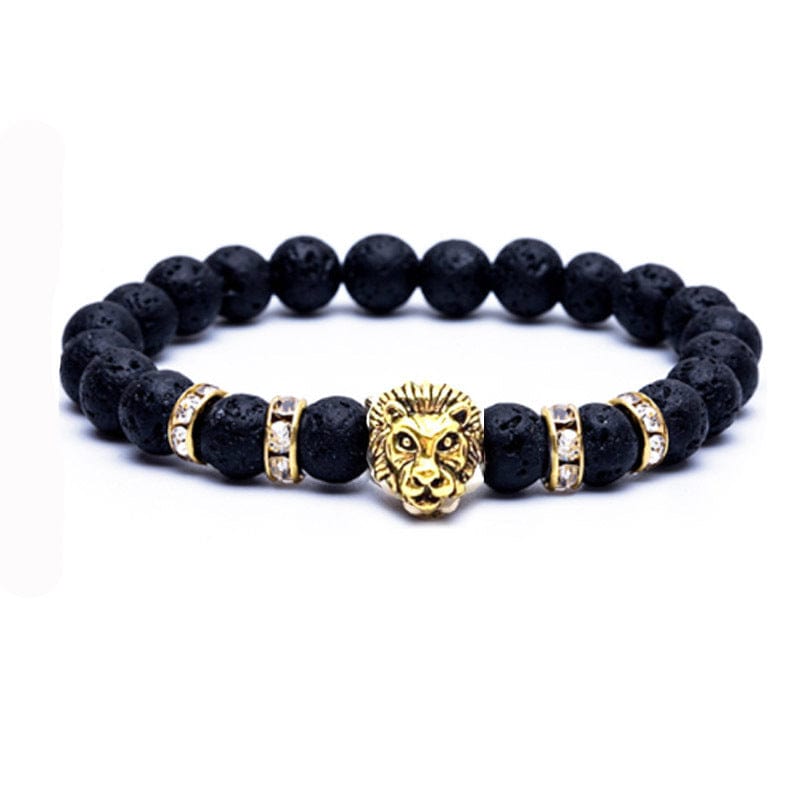 Volcanic Lava Stone Lion Head Beaded Bracelet - GalaxGrace Bestgift
