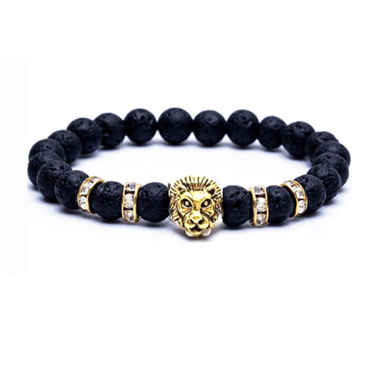 Volcanic Lava Stone Lion Head Beaded Bracelet - GalaxGrace Bestgift