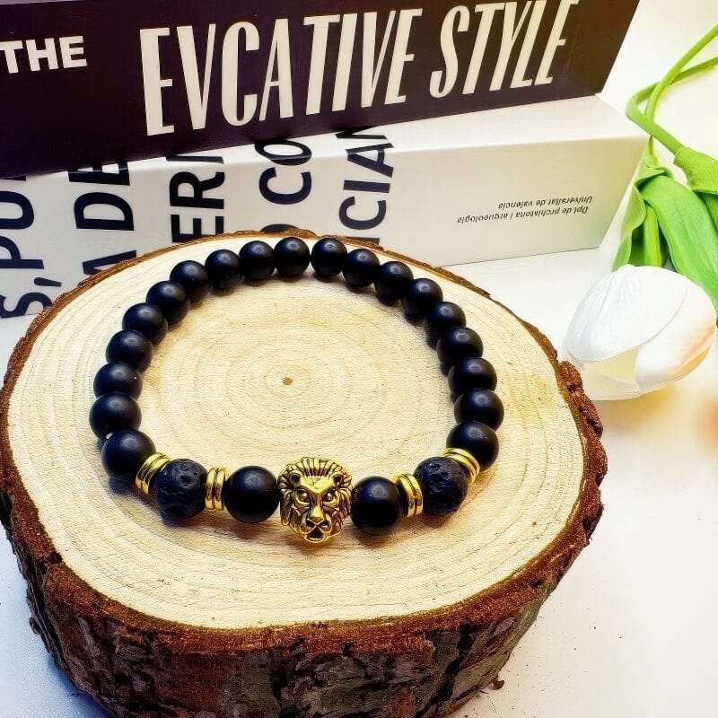 Volcanic Lava Stone Lion Head Beaded Bracelet - GalaxGrace Bestgift