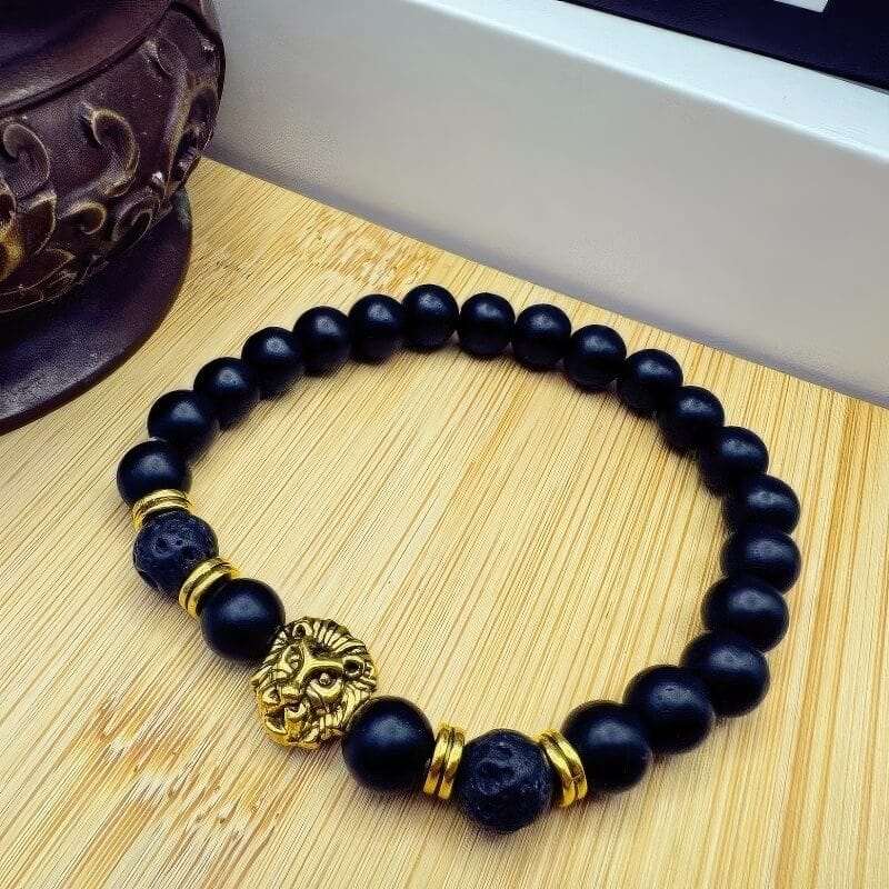 Volcanic Lava Stone Lion Head Beaded Bracelet - GalaxGrace Bestgift