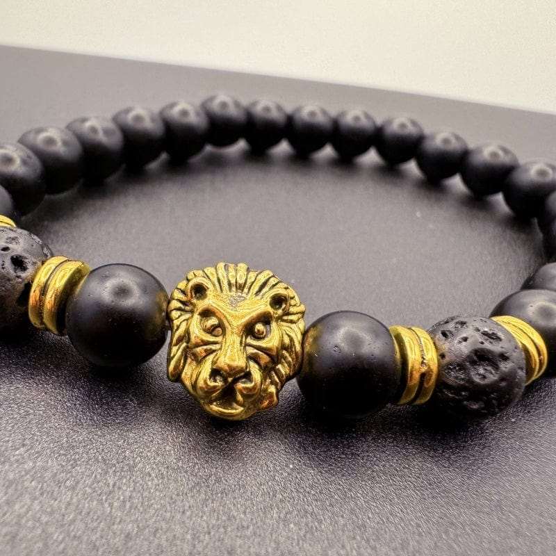 Volcanic Lava Stone Lion Head Beaded Bracelet - GalaxGrace Bestgift