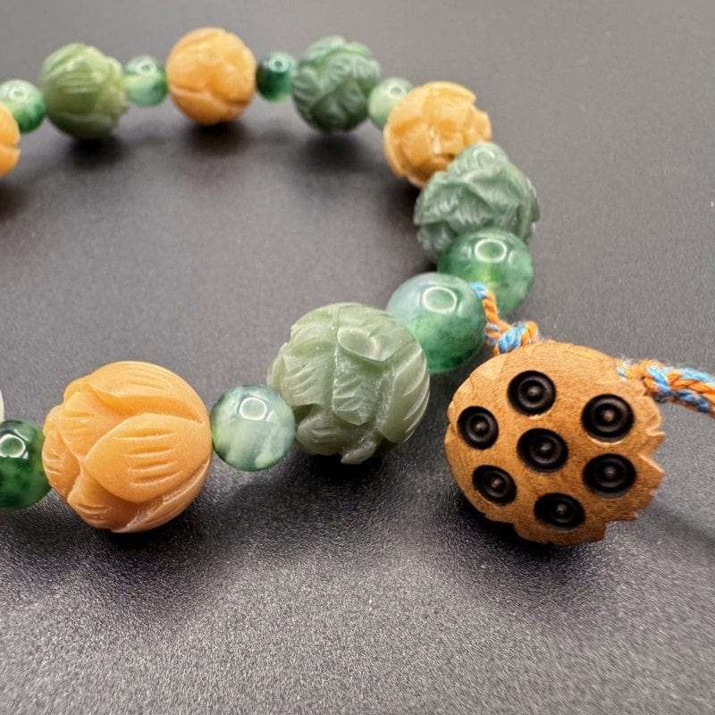 Water Grass Agate God of Wealth Lotus Bodhi Root Bracelet - GalaxGrace Bestgift