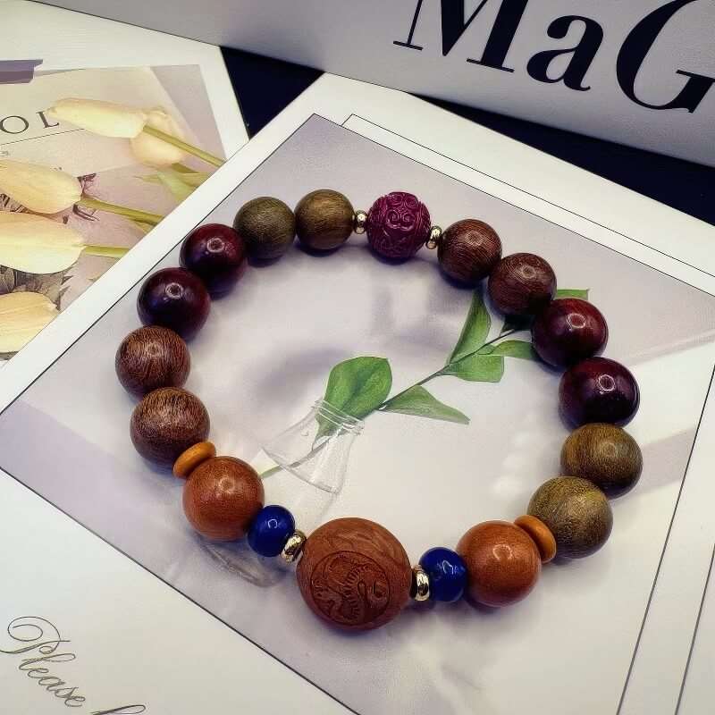 GalaxGraceChinese Style Twelve Zodiac Green Sandalwood Bracelet Bestgift