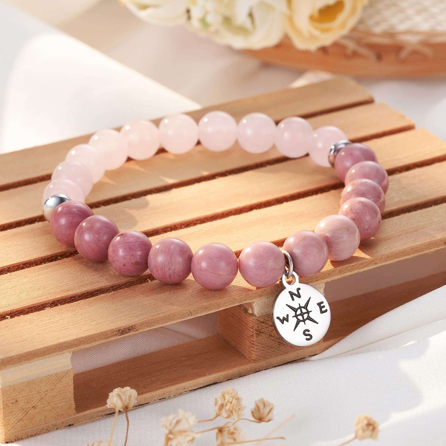 Compass Rose Quartz Bracelet - GalaxGrace Bestgift