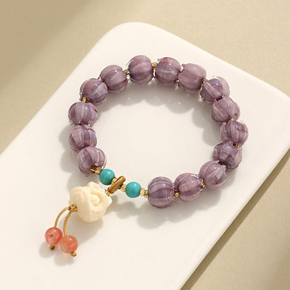 Dusk Mountain Dancing Lion Glass Lotus Bodhi Bracelet - GalaxGrace Bestgift