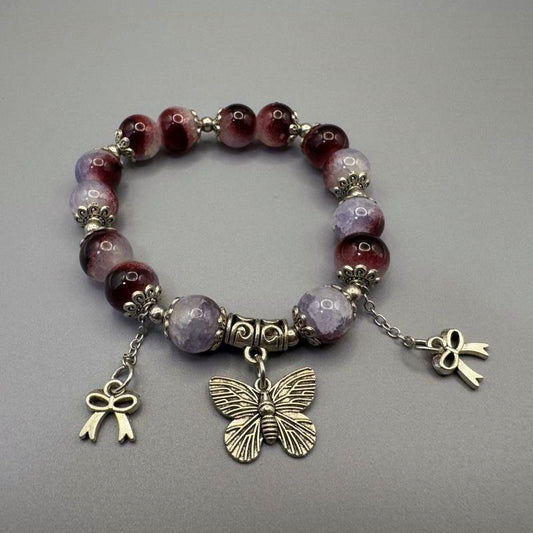 [GIFT ONLY]Butterfly Pendant Glass Beaded Bracelet - GalaxGrace