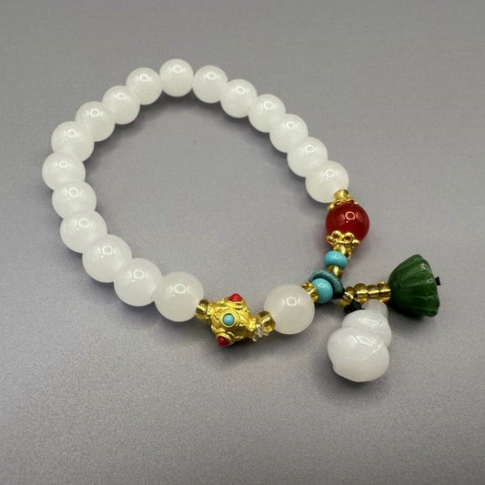 [GIFT ONLY] Gourd Lotus Pendant Glass Beaded Bracelet - GalaxGrace