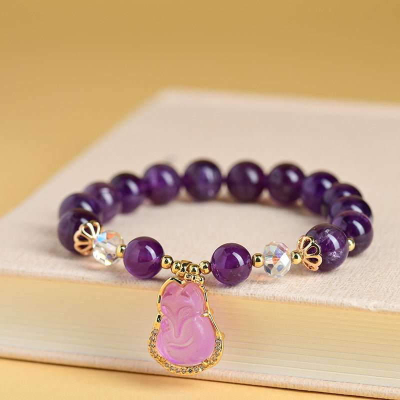 GalaxGrace Amethyst Fox Charm Bracelet Bestgift
