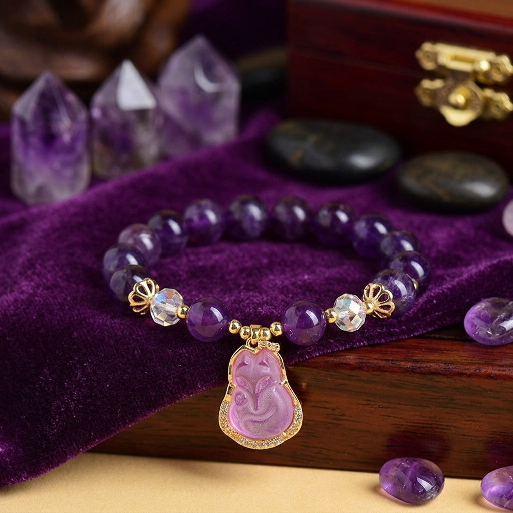 GalaxGrace Amethyst Fox Charm Bracelet Best Gift 1