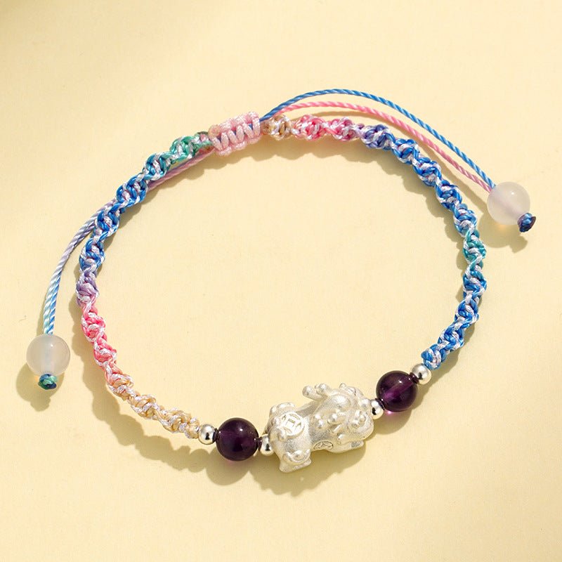 GalaxGrace Amethyst Metal Pixiu 999 Silver Braided Bracelet Best Gift