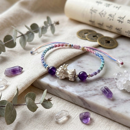 GalaxGrace Amethyst Metal Pixiu 999 Silver Braided Bracelet Best Gift 1