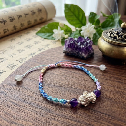 GalaxGrace Amethyst Metal Pixiu 999 Silver Braided Bracelet Best Gift 2