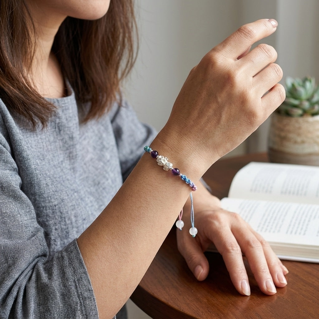 GalaxGrace Amethyst Metal Pixiu 999 Silver Braided Bracelet Best Gift 4