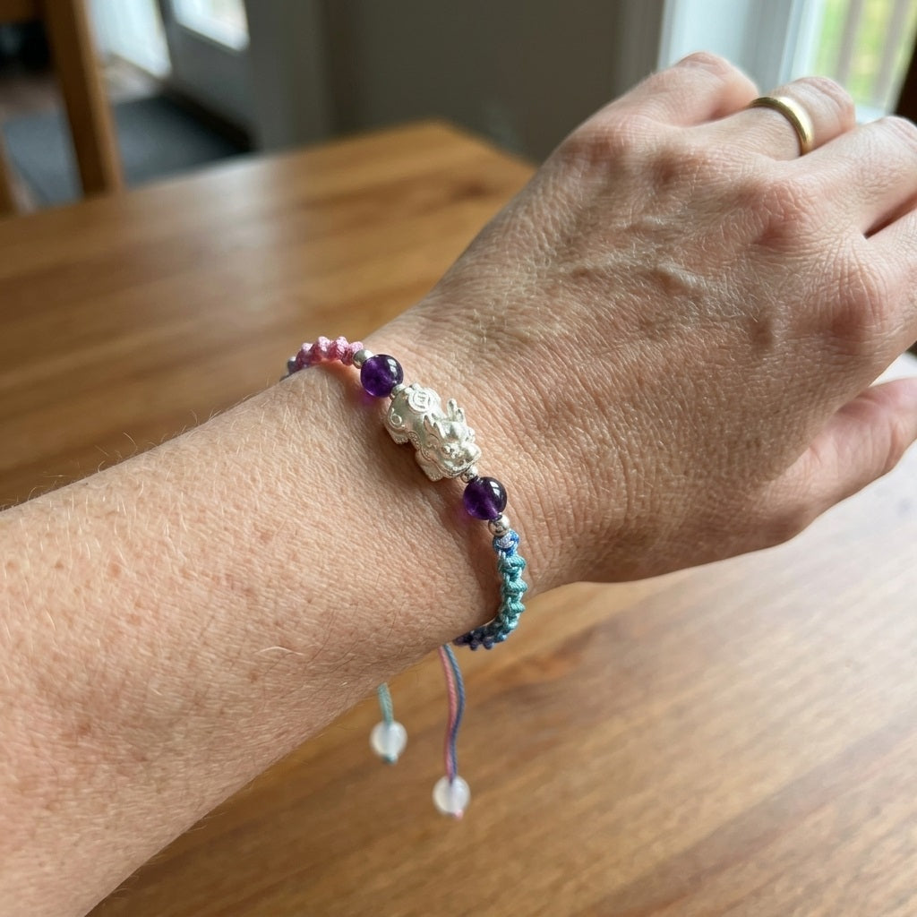 GalaxGrace Amethyst Metal Pixiu 999 Silver Braided Bracelet Best Gift 6