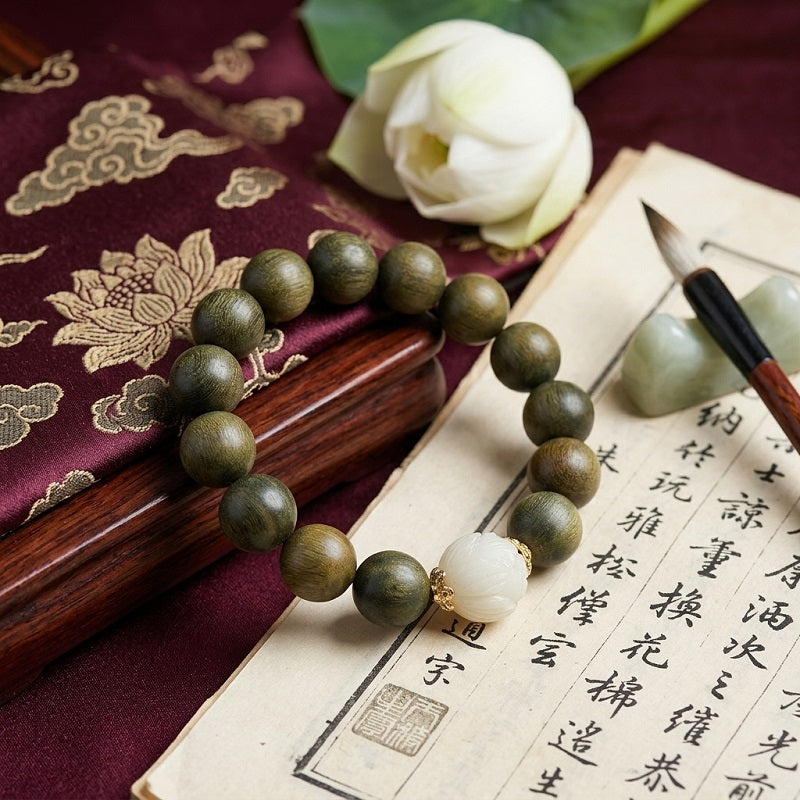 GalaxGrace Bodhi Lotus Green Sandalwood Bracelet Best Gift