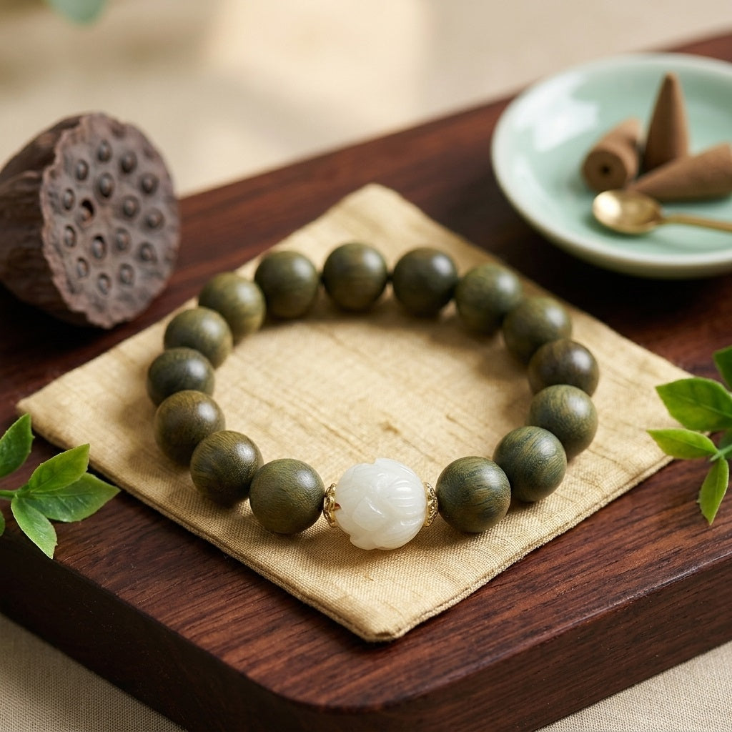 GalaxGrace Bodhi Lotus Green Sandalwood Bracelet Best Gift 1