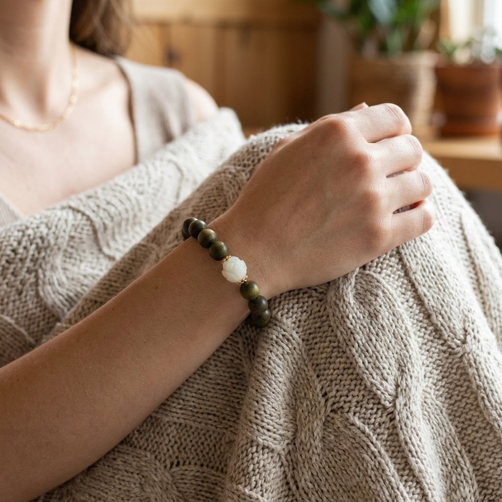 GalaxGrace Bodhi Lotus Green Sandalwood Bracelet Best Gift 2