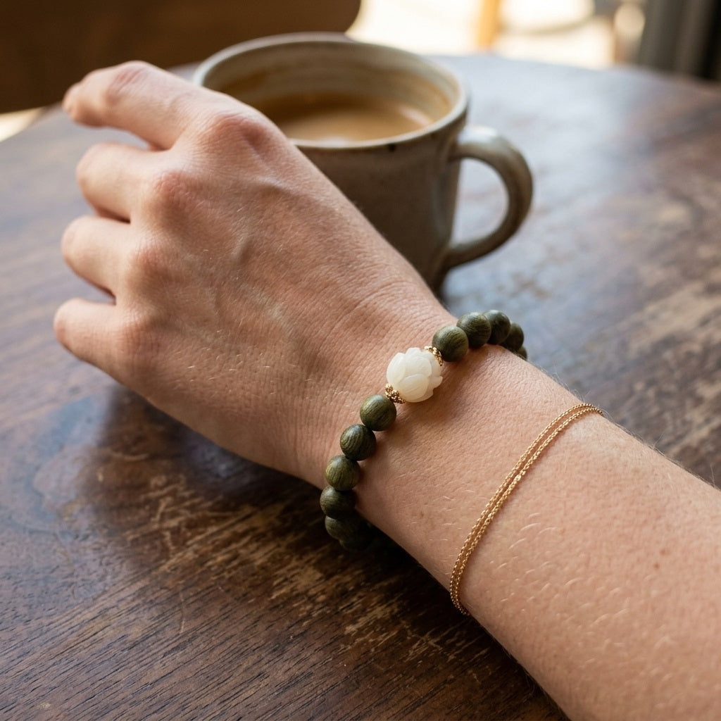 GalaxGrace Bodhi Lotus Green Sandalwood Bracelet Best Gift 7