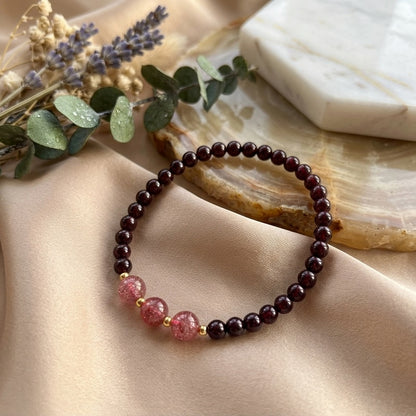 GalaxGrace Burgundy Garnet Strawberry Crystal Bracelet 4mm Extremely Thin Best Gift