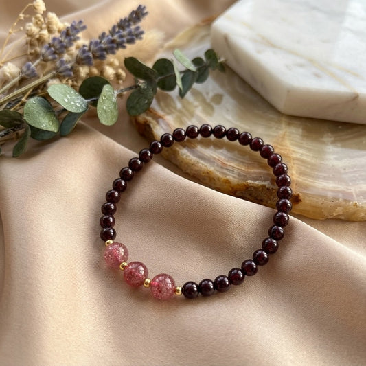 GalaxGrace Burgundy Garnet Strawberry Crystal Bracelet 4mm Extremely Thin Best Gift