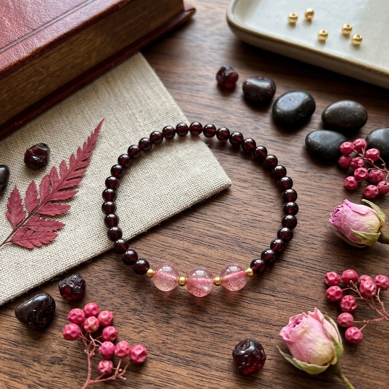 GalaxGrace Burgundy Garnet Strawberry Crystal Bracelet 4mm Extremely Thin Best Gift 2
