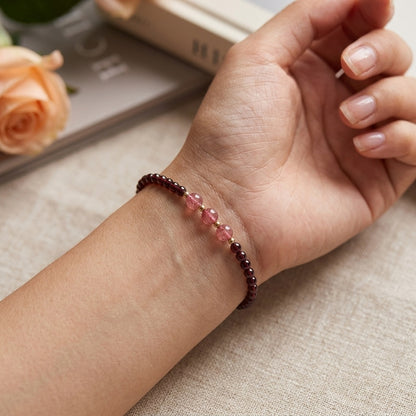 GalaxGrace Burgundy Garnet Strawberry Crystal Bracelet 4mm Extremely Thin Best Gift 6
