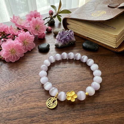 GalaxGrace Cat Eye Peach Blossom Fortune Crystal Bracelet Best Gift