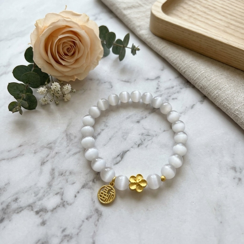 GalaxGrace Cat Eye Peach Blossom Fortune Crystal Bracelet Best Gift 2