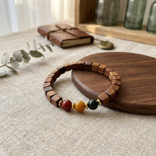 GalaxGrace Chinese Black Rosewood Sandalwood Sugar Cube Bead Bracelet Best Gift