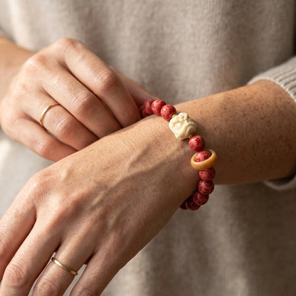 GalaxGrace Chinese Red Six-Character Mantra Carved White Jade Bodhi Root Bracelet Best Gift 4